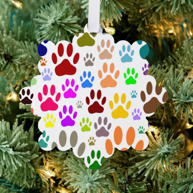 Colourful Dog Paw Prints All Over Ornament Card (Insitu (Tree))