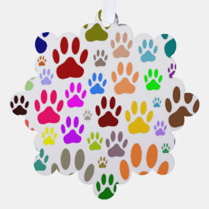Colourful Dog Paw Prints All Over Ornament Card