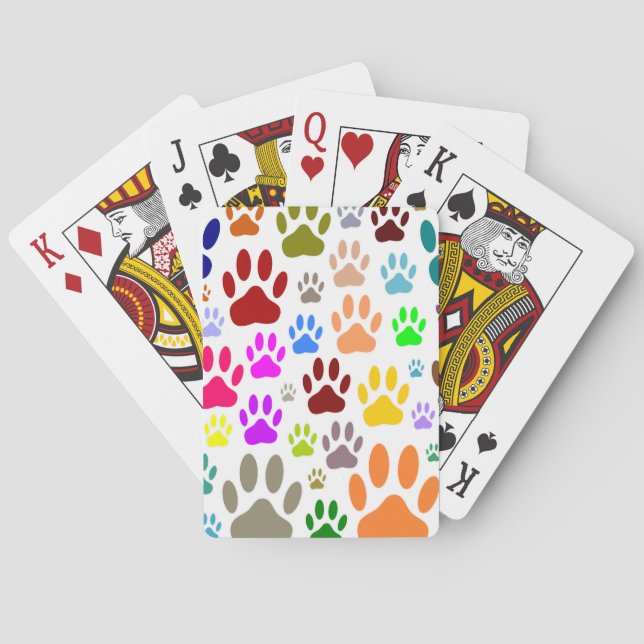 Colourful Dog Paw Prints All Over Playing Cards (Back)