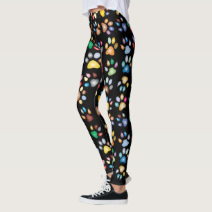 Colourful Dog Paw Prints,Black Leggings