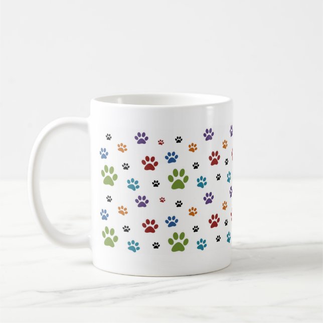 Colourful Dog Paw Prints Mug (Left)