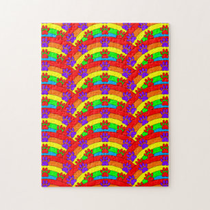 Colourful Dog Paw Prints On Rainbow Background Jigsaw Puzzle