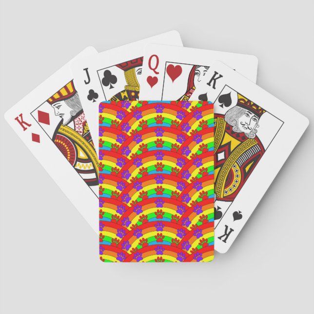 Colourful Dog Paw Prints On Rainbow Background Playing Cards (Back)