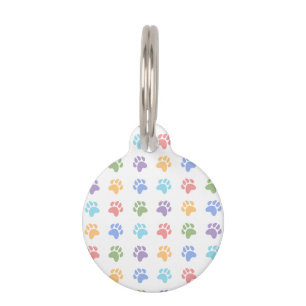 Colourful Dog Paw Prints Pattern Pastel Paws Pet Tag