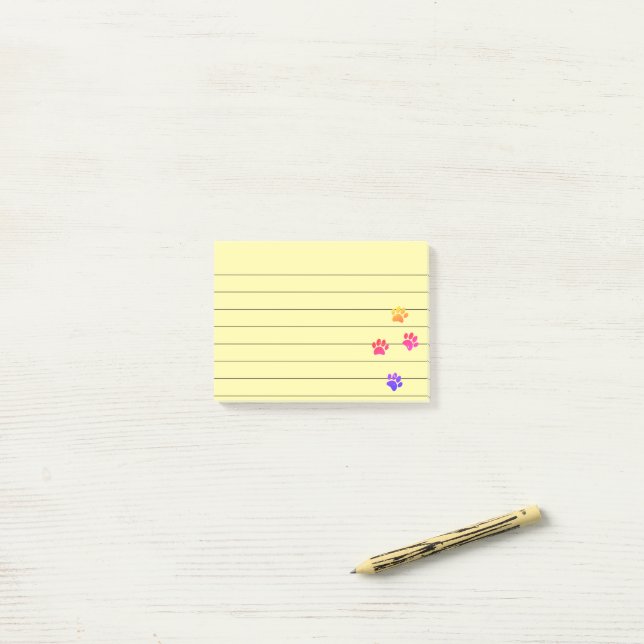 Colourful Dog Paw Tracks Lined 4x3 Post-it Notes (On Desk)