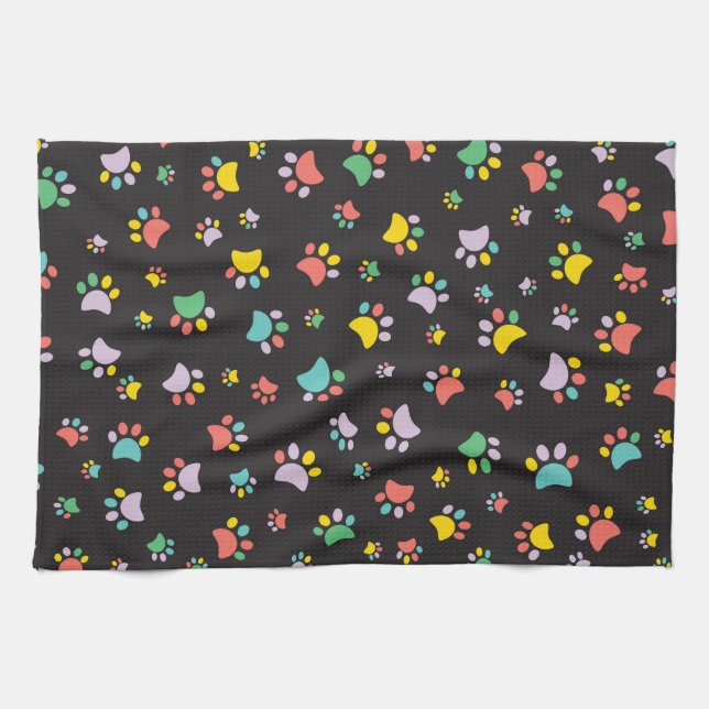 Colourful dog paws pattern kitchen towel (Horizontal)
