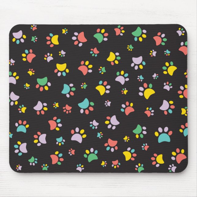 Colourful dog paws pattern mouse pad (Front)