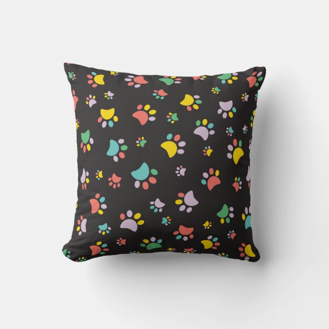 Colourful dog paws pattern throw pillow (Front)