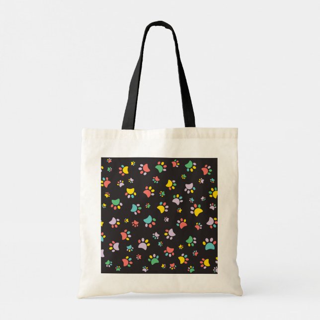 Colourful dog paws pattern tote bag (Back)