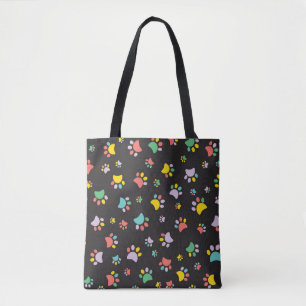 Colourful dog paws pattern tote bag