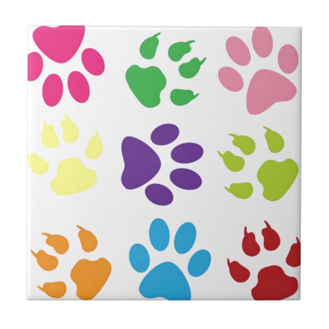 Colourful Dog Paws Tile (Front)
