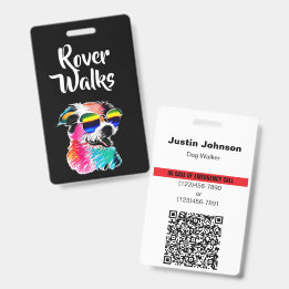 Colourful Dog Pet Professional QR Code Emergency I Badge