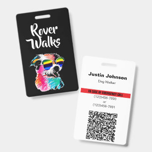 Colourful Dog Pet Professional QR Code Emergency I Badge