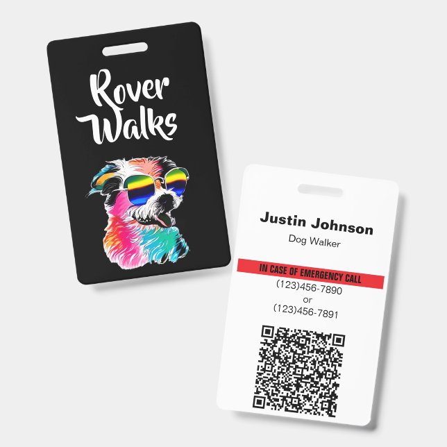 Colourful Dog Pet Professional QR Code Emergency I Badge (Front & Back)