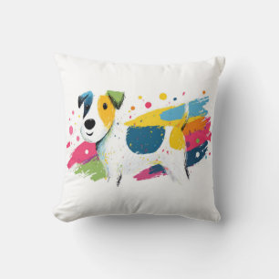 Colourful Dog Pop Art Splash Illustration Throw Pillow