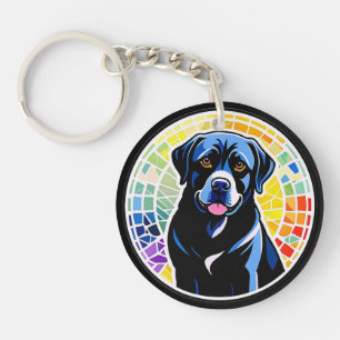 Colourful Dog Portrait in Rainbow Mosaic Circle Keychain