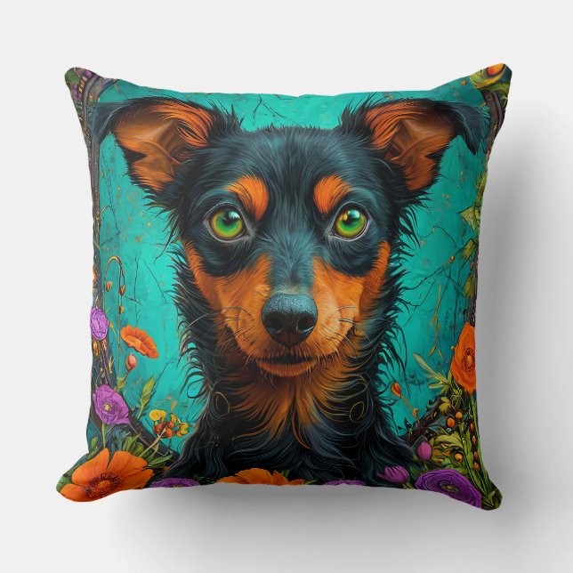 Colourful Dog Portrait Throw Pillow (Front)