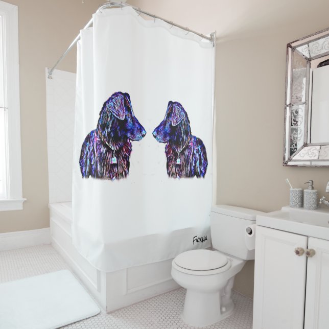 Colourful Dog Shower Curtain "Fionna" (In Situ)