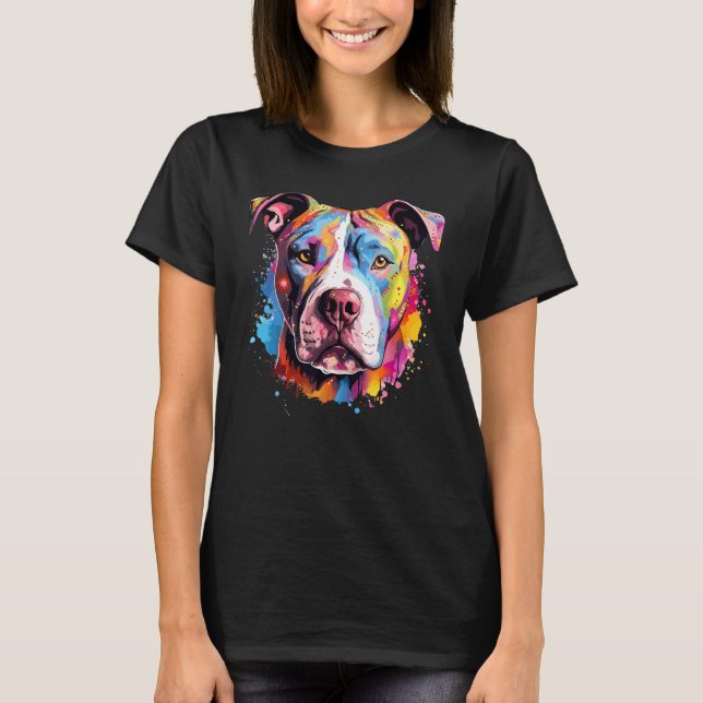 Colourful Dog Splash Art Pitbull T-Shirt (Front)