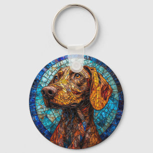 Colourful Dog Stained Glass Portrait Keychain