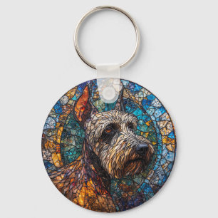 Colourful Dog Stained Glass Portrait Keychain