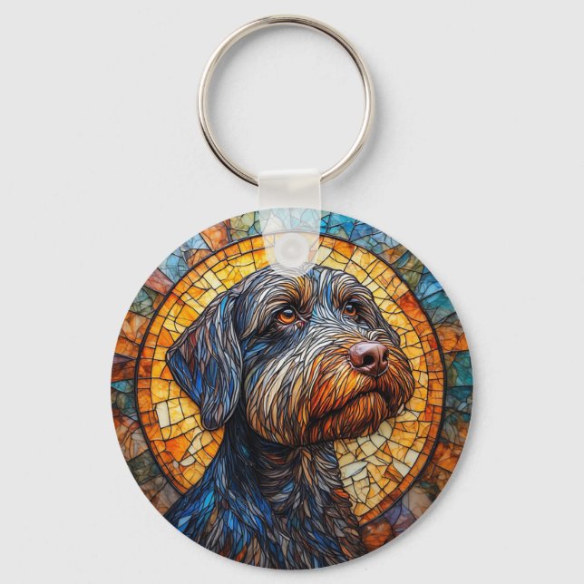 Colourful Dog Stained Glass Portrait Keychain (Front)