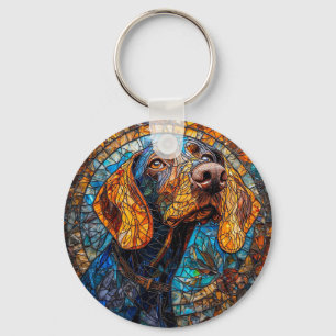 Colourful Dog Stained Glass Portrait Keychain
