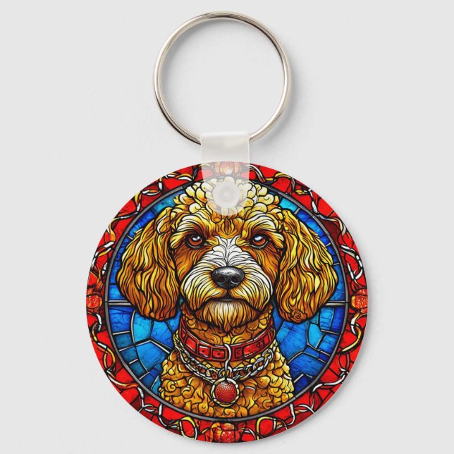 Colourful Dog Stained Glass Portrait Keychain (Front)