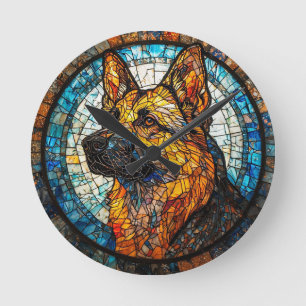 Colourful Dog Stained Glass Portrait Round Clock
