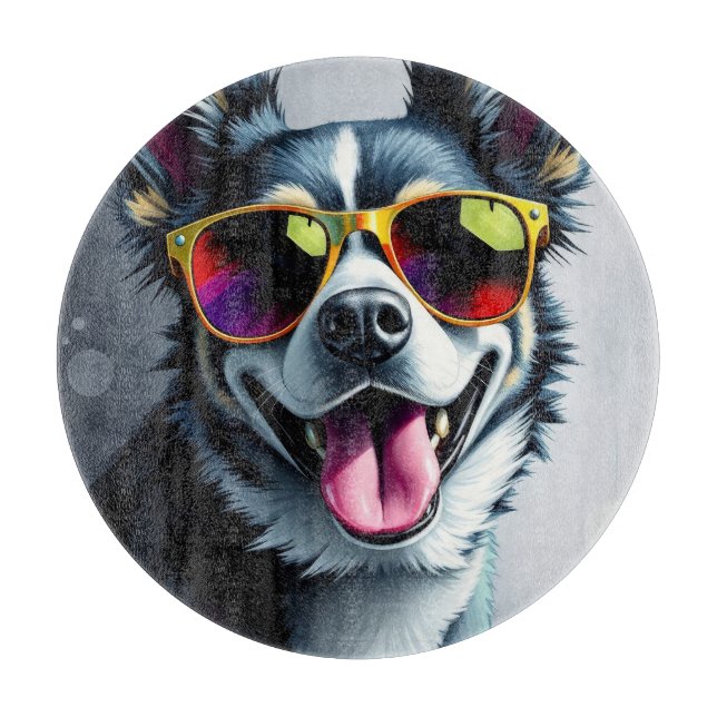 Colourful Dog with Sunglasses Cutting Board (Front)