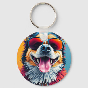 Colourful Dog with Sunglasses Keychain