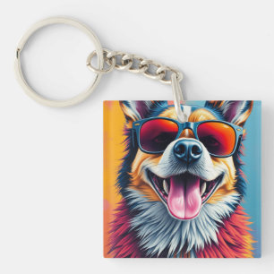Colourful Dog with Sunglasses Keychain