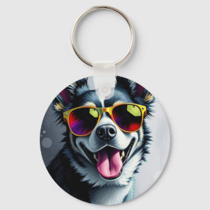 Colourful Dog with Sunglasses Keychain