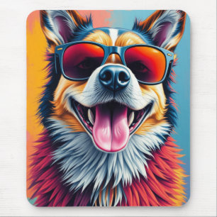 Colourful Dog with Sunglasses Mouse Pad