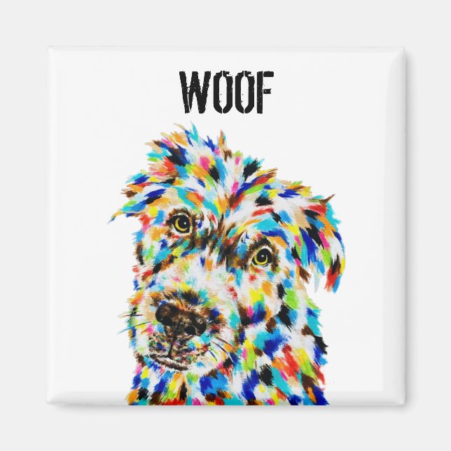 Colourful Dog Woof Magnet (Front)