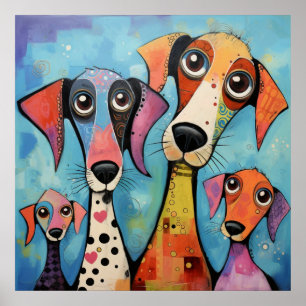 Colourful Dogs Abstract Art Print, Poster