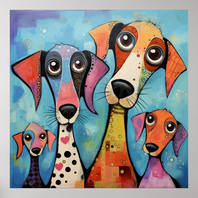 Colourful Dogs Abstract Art Print, Poster (Front)