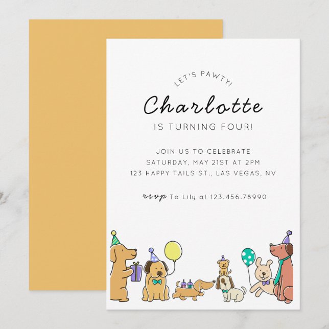 Colourful Dogs Birthday Party Invitation  (Front/Back)