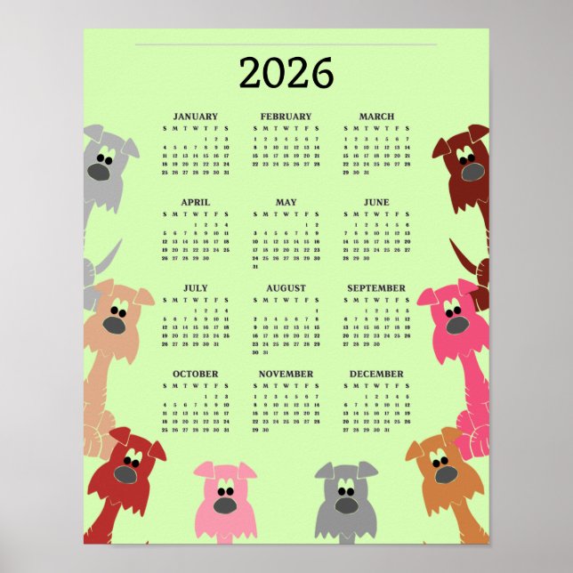Colourful Dogs Design 2026 Calendar Poster (Front)