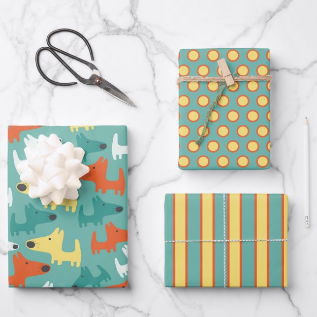 Colourful Dogs Wrapping Paper Set (Front)