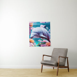 Colourful Dolphin in a Floral Ocean - Ocean Lover  Tapestry