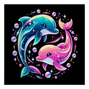 Colourful Dolphin Ocean Art Vibrant Sea Animal Lov Poster