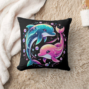 Colourful Dolphin Ocean Art Vibrant Sea Animal Lov Throw Pillow