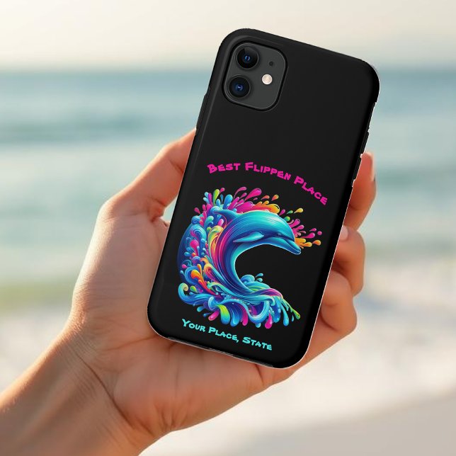 Colourful Dolphin Splash Case-Mate iPhone Case (Dolphin-Colorful Dolphin-Phone Case-Black)