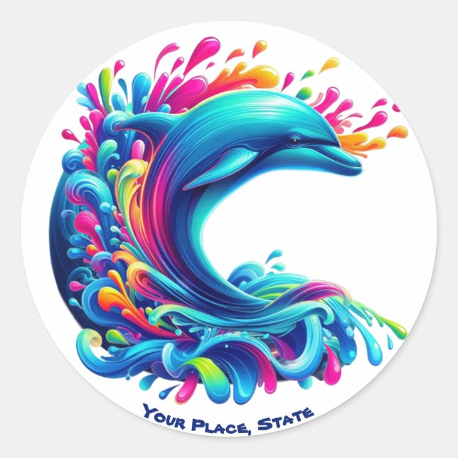 Colourful Dolphin Splash Classic Round Sticker (Front)