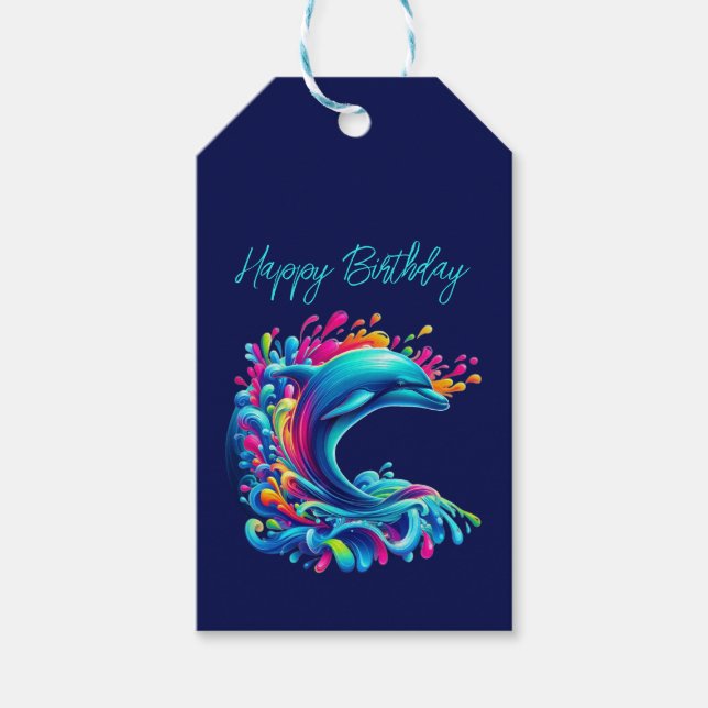 Colourful Dolphin Splash- Gift Tags (Front)