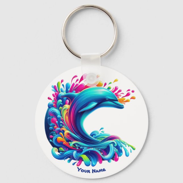 Colourful Dolphin Splash Keychain (Back)