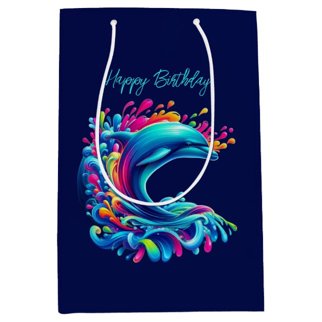 Colourful Dolphin Splash  Medium Gift Bag (Front)
