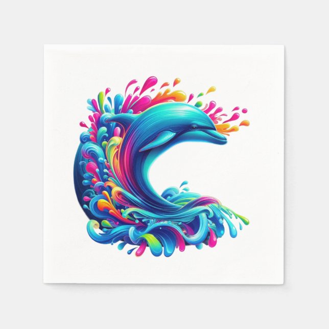 Colourful Dolphin Splash Napkin (Front)