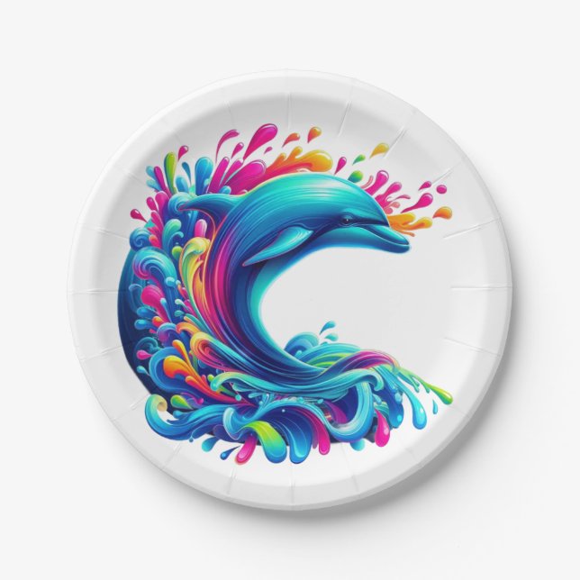 Colourful Dolphin Splash Paper Plate (Front)